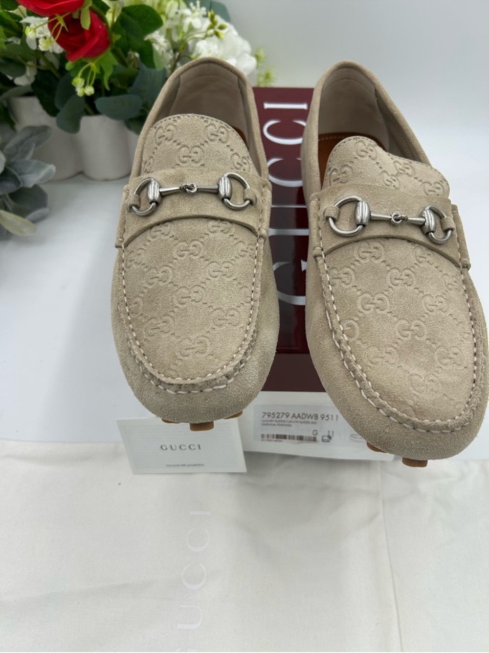 Men’s Gucci oatmeal GG Schweid driver loafer size 11 fits 12 US made in Italy - Picture 3 of 11